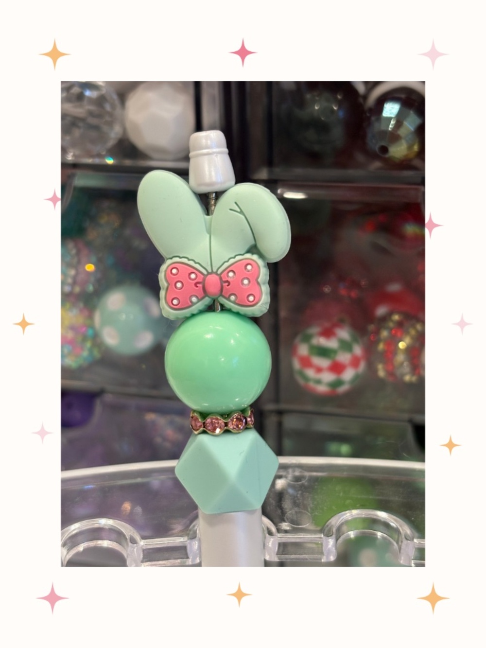 Beaded Bunny Ears Mint Beaded Pen